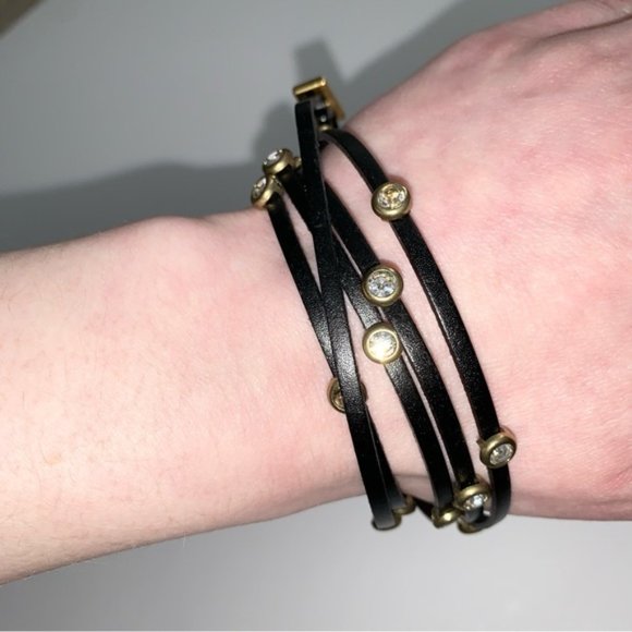 Women's Wrap Bracelet Faux Leather Adjustable Rhinestone Black - Picture 14 of 15